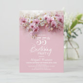 ピンクのハスの花の55歳の誕生日パーティー 招待状 (スタンド正面)