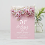 ピンクのハスの花の70歳の誕生日パーティー 招待状 (スタンド正面)