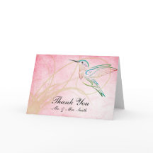 ピンクのハチドリの水彩画のサンキューカード