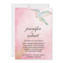 ピンクのハチドリの水彩画の結婚式招待状