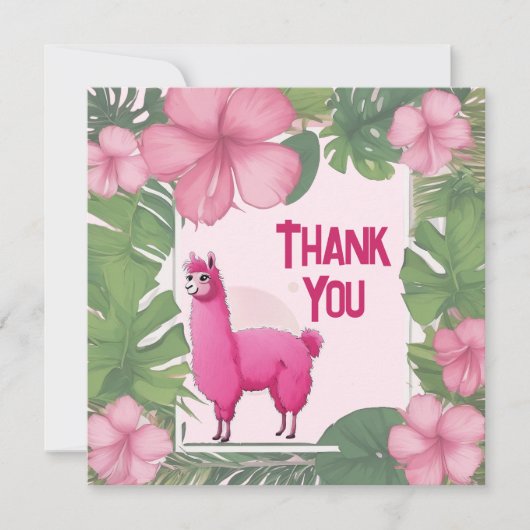 ピンクのハッピーなスマイリングラマ サンキューカード (正面)