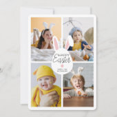 ピンクのハッピーイースターバニー耳eggs 4写真コラージュ シーズンカード (正面)