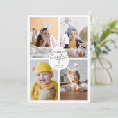 ピンクのハッピーイースターバニー耳eggs 4写真コラージュ シーズンカード (スタンド正面)