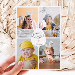 ピンクのハッピーイースターバニー耳eggs 4写真コラージュ シーズンカード