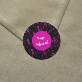 ピンクのハッピーハローウィン踊りスケルトンのパターン ラウンドシール