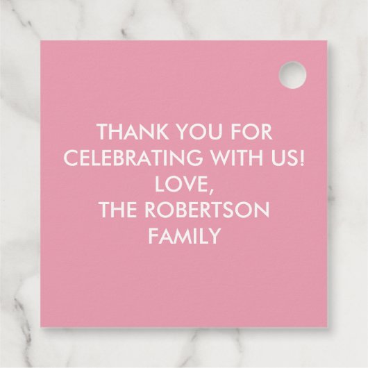 ピンクのハッピーバースデーケーキギフトラベル、女の子誕生日 フェイバータグ (裏面)