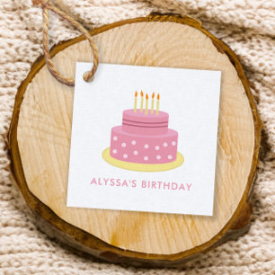 ピンクのハッピーバースデーケーキギフトラベル、女の子誕生日 フェイバータグ