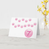 ピンクのハッピーバースデーバルーン 7歳 カード (黄色い花)