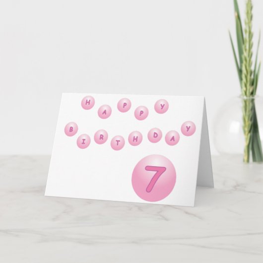 ピンクのハッピーバースデーバルーン 7歳 カード (正面)