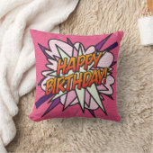 ピンクのハッピーバースデーモダンおもしろい写真漫画本 クッション (ブランケット)
