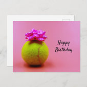 ピンクのハッピーバースデーワード付きテニスボール ポストカード (正面/裏面)