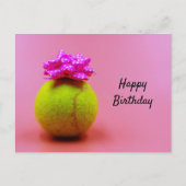 ピンクのハッピーバースデーワード付きテニスボール ポストカード (正面)