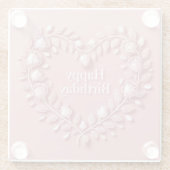 ピンクのハッピーバースデー花ハートガラスコースター ガラスコースター (裏面)