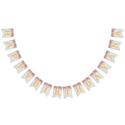 ピンクのハッピーバースデー3文字の名前ランキガールアナ バンティングフラッグ (全)