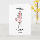 ピンクのハッピーバースデー カード (黄色い花)