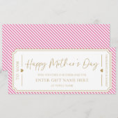 ピンクのハッピーマザーズデイギフト券カード 招待状 (正面/裏面)