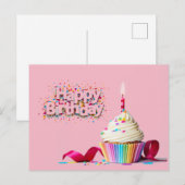 ピンクのハッピー バースデー カップケーキ ポストカード (正面/裏面)