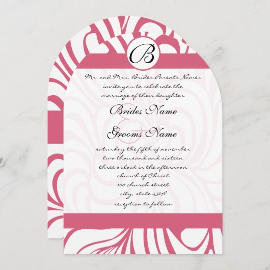ピンクのハニーサックルファンキー渦巻き結婚式招待 招待状 (正面/裏面)
