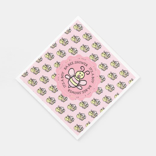 ピンクのハニービーガールの赤ちゃんシャワー スタンダードランチョンナプキン (角)