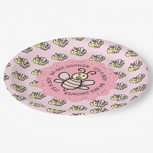 ピンクのハニービーガールの赤ちゃんシャワー ペーパープレート (アングル)