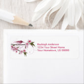 ピンクのハミングバードと花の差出人住所ラベル ラベル (インサイチュ)