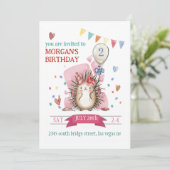 ピンクのハリネズミの子供の誕生日招待状 招待状 (スタンド正面)