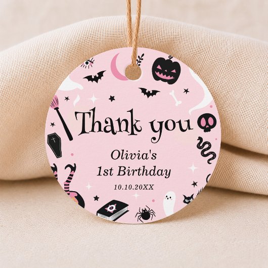ピンクのハロウィンお誕生日会ガール フェイバータグ