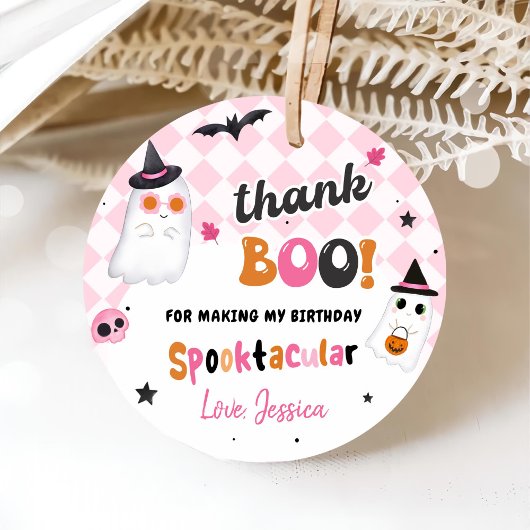 ピンクのハロウィンカワイイ幽霊1st誕生日 フェイバータグ