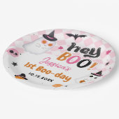 ピンクのハロウィンカワイイ幽霊1st誕生日 ペーパープレート (アングル)