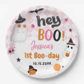 ピンクのハロウィンカワイイ幽霊1st誕生日 ペーパープレート (正面)