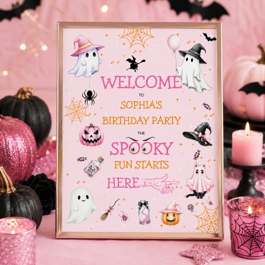 ピンクのハロウィンパーティーウェルカムサイン ポスター