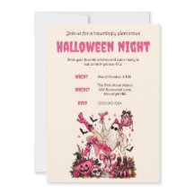 ピンクのハロウィンパーティー招待状