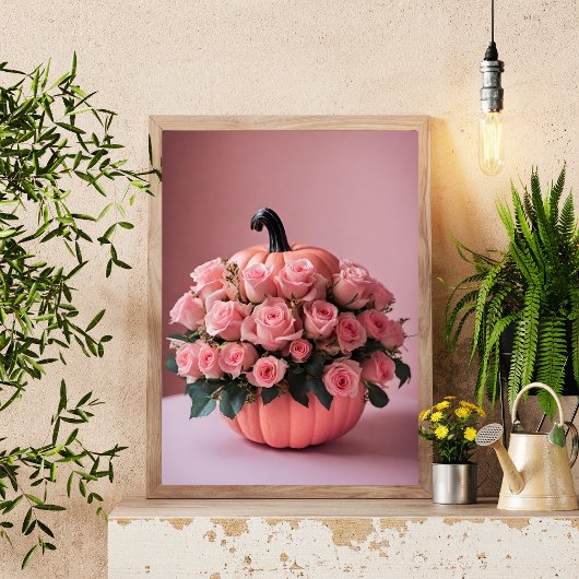 ピンクのハロウィンフラワーカボチャの壁アートポスター ポスター