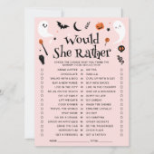 ピンクのハロウィンベイビーシャワーの彼女ならどちらがいいカード 招待状 (正面)