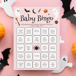 ピンクのハロウィンベイビーシャワービンゴゲームカード 招待状