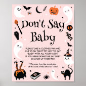 ピンクのハロウィンベイビーシャワー お預け言葉禁止ゲーム ポスター (正面)