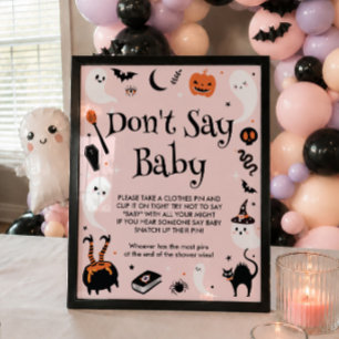 ピンクのハロウィンベイビーシャワー お預け言葉禁止ゲーム ポスター
