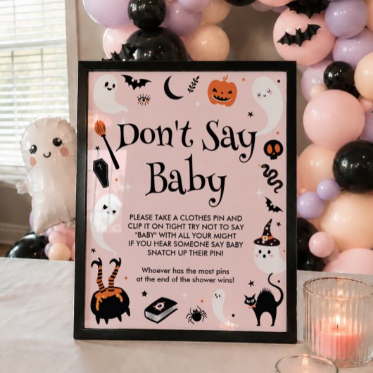 ピンクのハロウィンベイビーシャワー お預け言葉禁止ゲーム ポスター