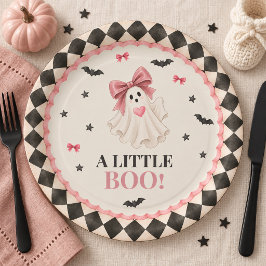 ピンクのハロウィンベビーシャワーのための紙皿 Little Boo ペーパープレート