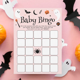 ピンクのハロウィンベビーシャワーの女の子のビンゴゲームカード 招待状