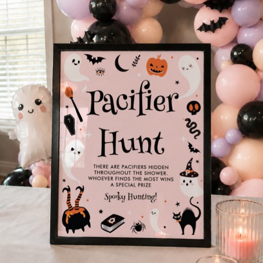 ピンクのハロウィンベビーシャワーの女の子の哺乳瓶ハントゲーム ポスター