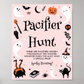 ピンクのハロウィンベビーシャワーの女の子の哺乳瓶ハントゲーム ポスター (正面)