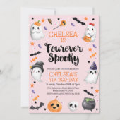 ピンクのハロウィン不気味フーリバー4歳の誕生日 招待状 (正面)