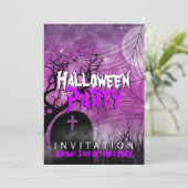 ピンクのハロウィン月+クモの巣の招待状 招待状 (スタンド正面)