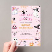 ピンクのハロウィン誕生日パーティー アクリル招待状 (インサイチュ (ポータブル))