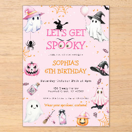 ピンクのハロウィン誕生日パーティー アクリル招待状