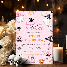 ピンクのハロウィン誕生日パーティー 招待状