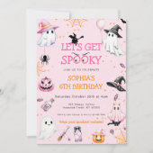 ピンクのハロウィン誕生日パーティー 招待状 (正面)