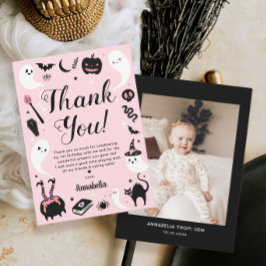ピンクのハロウィン誕生日写真 サンキューカード