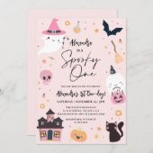 ピンクのハロウィン1歳誕生日招待状 招待状 (正面/裏面)